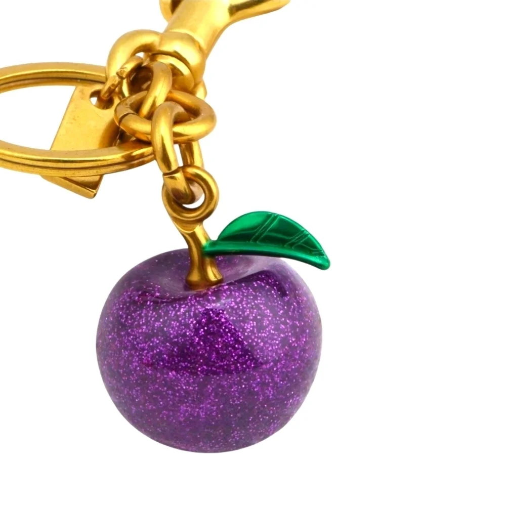 Purple Glitter Large Apple Purse Charm with Matte Gold Accents